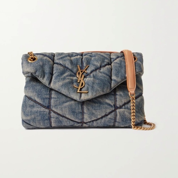Denim Quilted Toy Loulou Puffer Monogram Chain Satchel - Picture 2 of 3